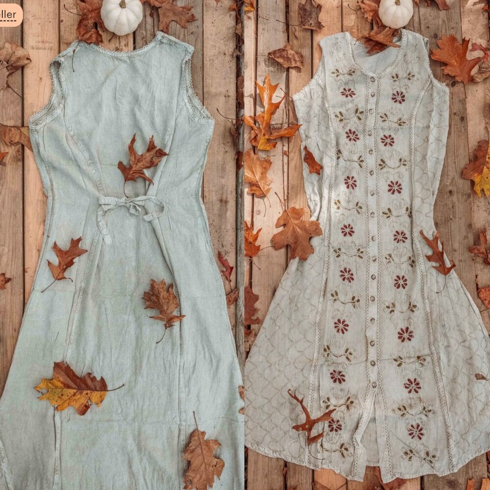 Bohemian Cottage Core Button Down Embroidered Dress, NWT